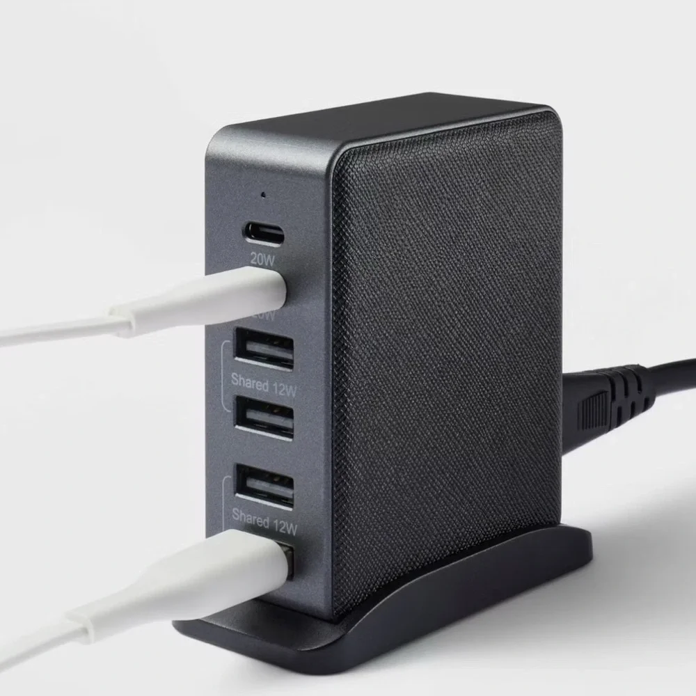6-Port Charging Hub Vertical 2C + 4A - heyday™ Black Saffiano: USB Tower Charger